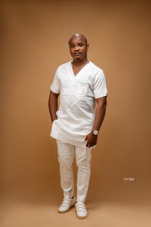 Premium White V Neck Kaftan