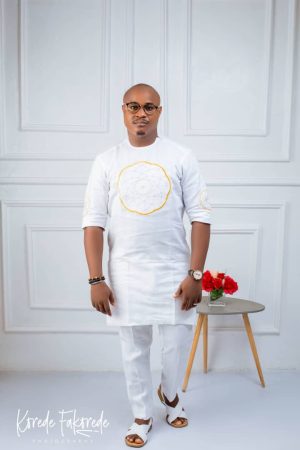 3/4 White Monogram Kaftan